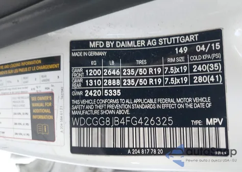 2015 Mercedes-Benz Glk 350 4Matic из США, поврежденный, VIN WDCGG8JB4FG426325